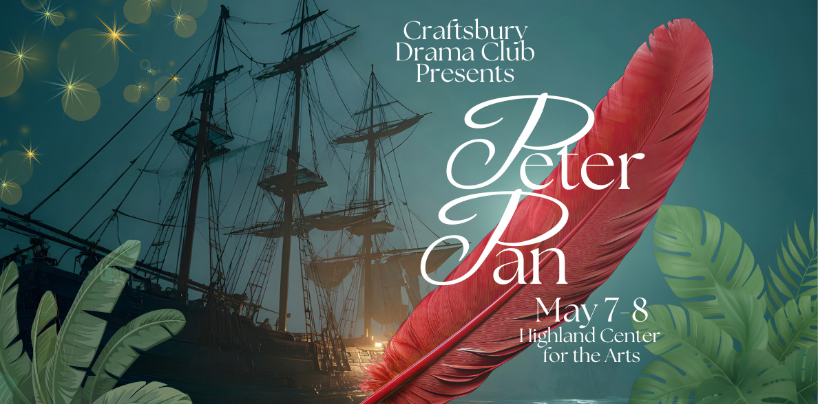 image of pirate ship, red feather, stars, and tropical plants